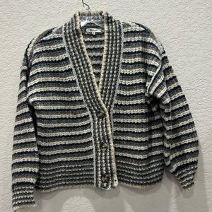 Womens Madewell xs button cardigan sweater. V neck. Blue, cream, brown